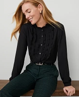 Ann Taylor Tuxedo Ruffle Button Down Shirt Women's