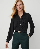 Ann Taylor Tuxedo Ruffle Button Down Shirt Women's