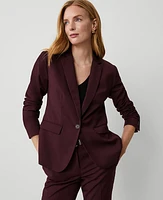 Ann Taylor The Notched One Button Blazer Wool Blend Stretch Midnight Fig Women's