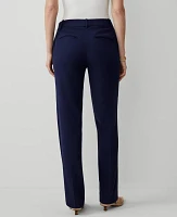 Ann Taylor The Petite Mid Rise Straight Pant Textured Drape - Curvy Fit Navy Women's