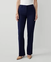 Ann Taylor The Petite Mid Rise Straight Pant Textured Drape - Curvy Fit Navy Women's