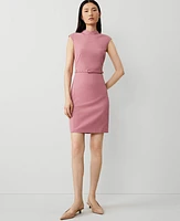 Ann Taylor The Petite Mock Neck Shift Dress Textured Drape Pink Sea Shell Women's