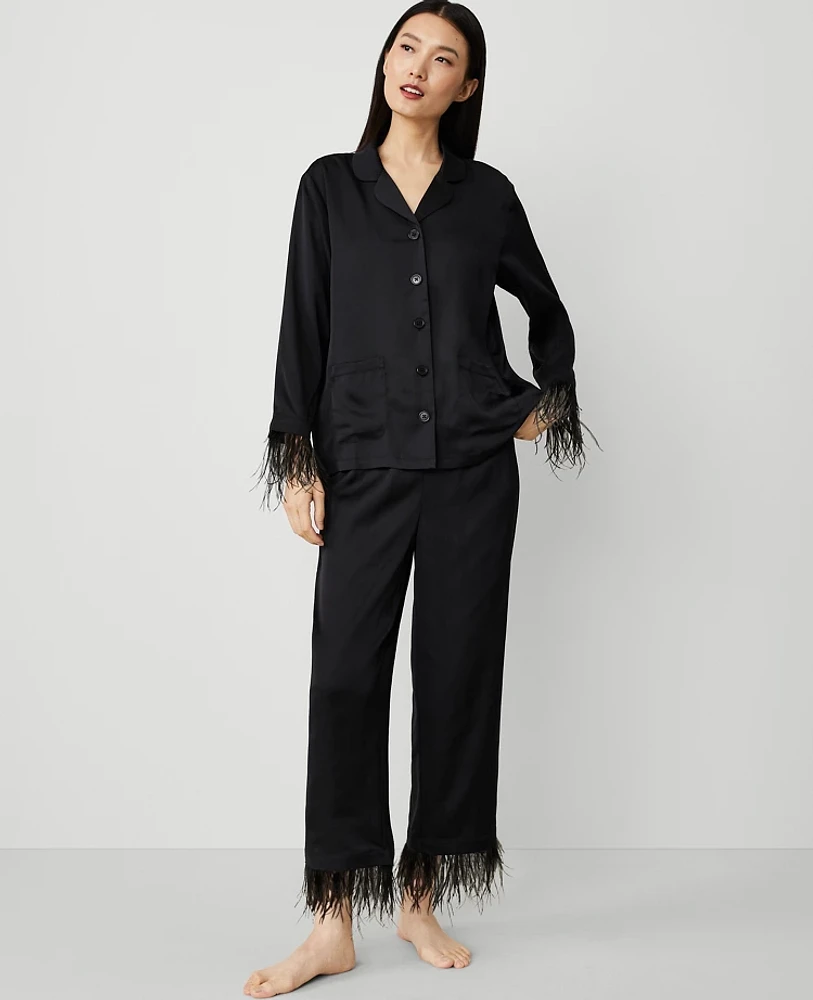 Ann Taylor Feather-Trim Pajama Set Black Women's