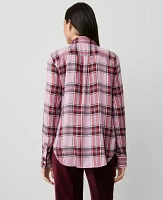 Ann Taylor Plaid Relaxed Perfect Shirt Clean Lilac Women's