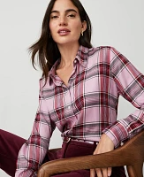 Ann Taylor Plaid Relaxed Perfect Shirt Clean Lilac Women's