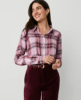 Ann Taylor Plaid Relaxed Perfect Shirt Clean Lilac Women's