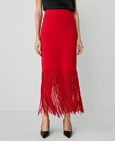 Ann Taylor Silky Fringe Sweater Skirt Iconic Red Women's