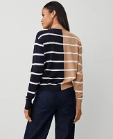 Ann Taylor Striped Mock Neck Saddle Sweater Camel/White Combo Women's