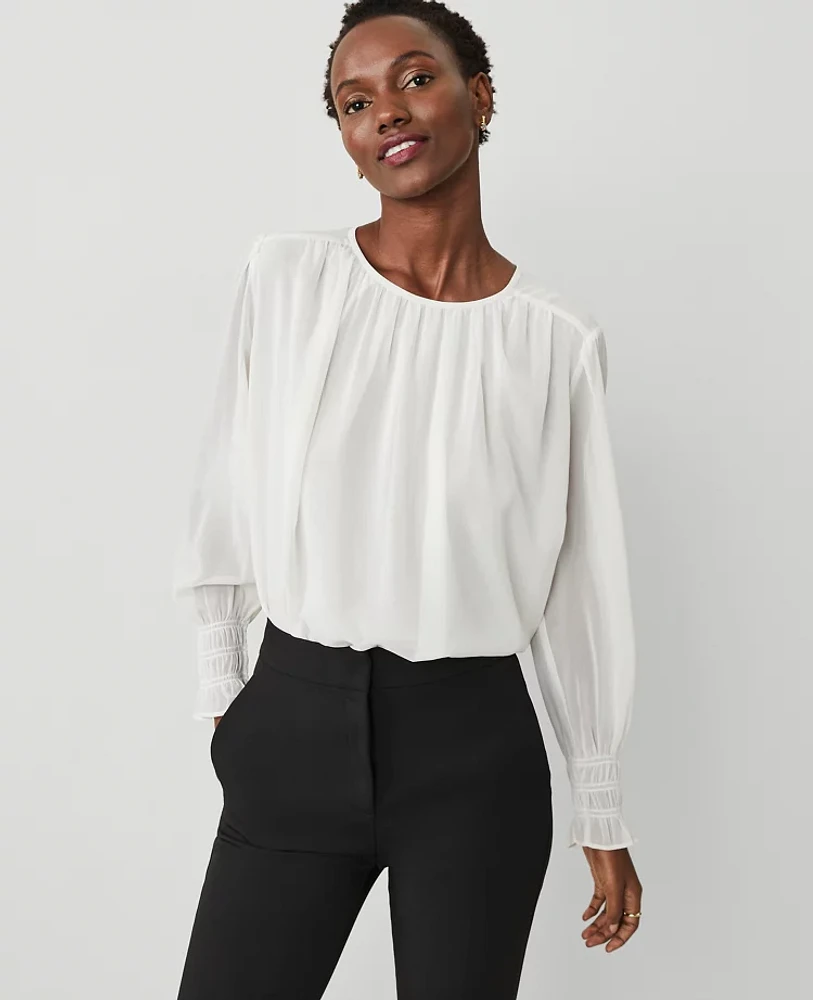 Ann Taylor Shirred Top Winter White Women's