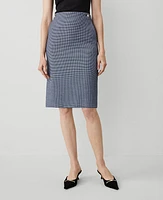 Ann Taylor Petite Houndstooth Button Waist Pocket Pencil Skirt Light Blue / Navy Women's