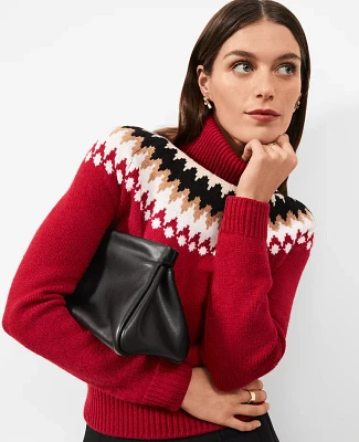 Ann Taylor Fair Isle Turtleneck Sweater Gingham Red Women's