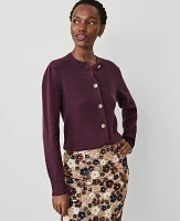 Ann Taylor Ribbed Trim Puff Sleeve Cardigan Purple Moon Women's