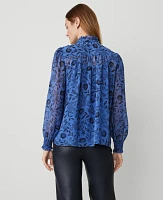 Ann Taylor Floral Chiffon Ruffle Popover Top Dark Periwinkle Women's