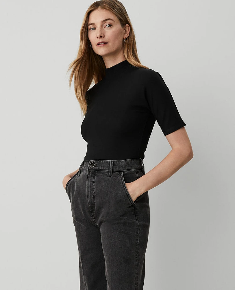 Ann Taylor Mock Neck Elbow Sleeve Top Women's