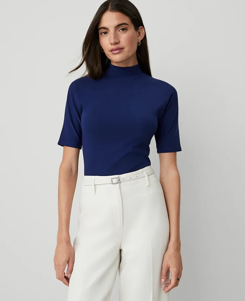 Ann Taylor Mock Neck Elbow Sleeve Top Women's