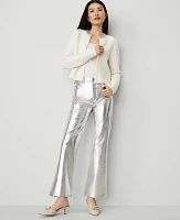 Ann Taylor The Ankle Boot Pant Metallic Faux Leather Silver Women's