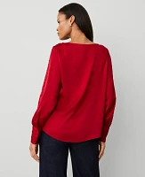 Ann Taylor Satin Clip Crew Neck Blouse Gingham Red Women's