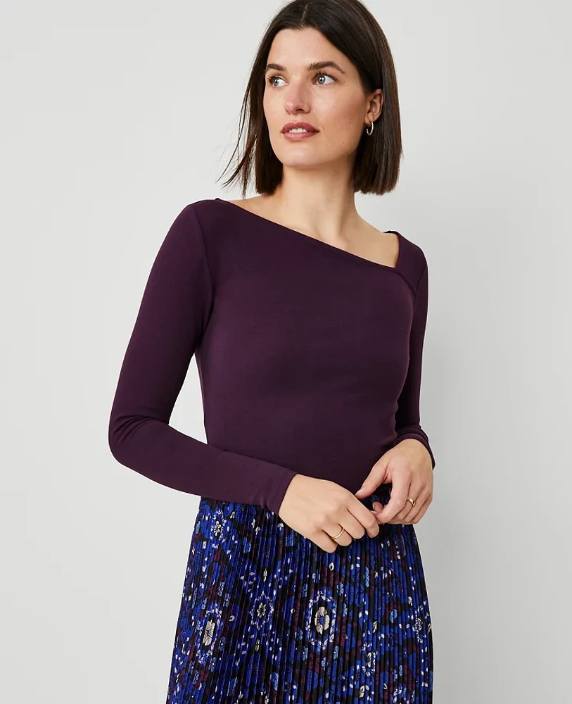 Ann Taylor Asymmetric Neck Top Size XS Purple Moon Women's