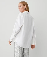 Ann Taylor Oversized Embellished Button Down Shirt White Women's