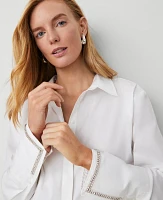 Ann Taylor Oversized Embellished Button Down Shirt White Women's