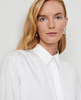 Ann Taylor Oversized Embellished Button Down Shirt White Women's