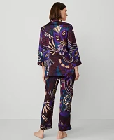 Ann Taylor Cleo Print Top & Pant Pajama Set Plum Burst Women's