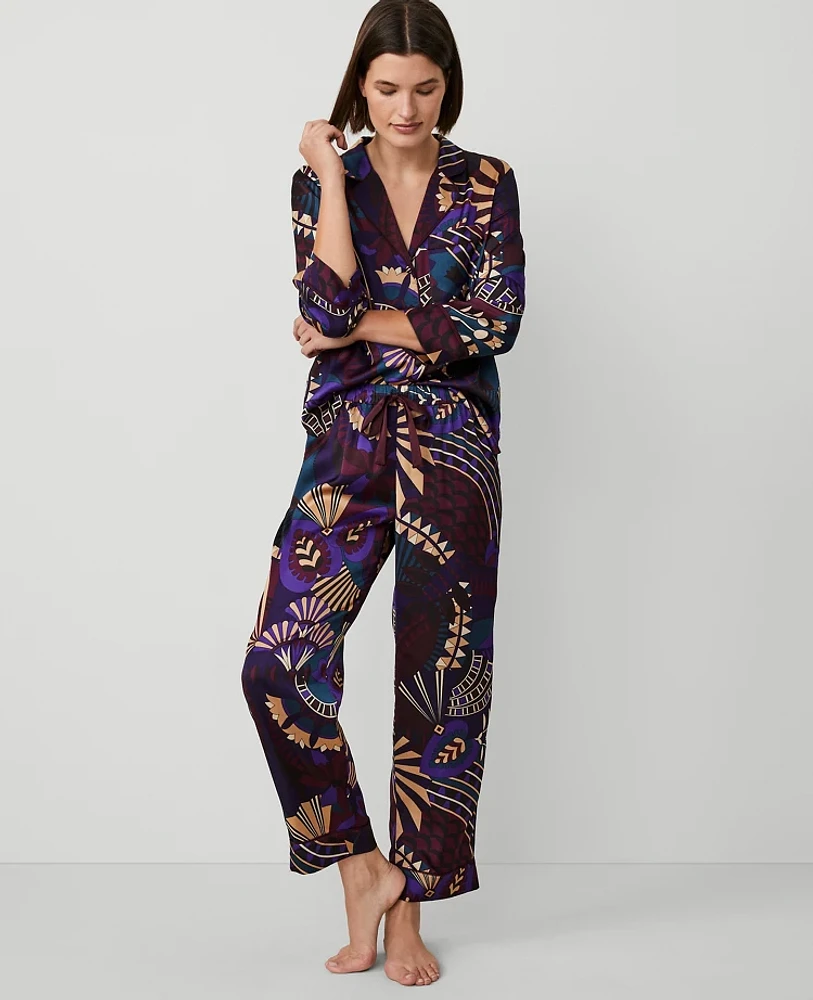 Ann Taylor Cleo Print Top & Pant Pajama Set Plum Burst Women's