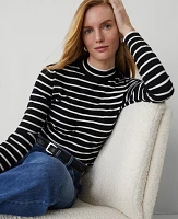 Ann Taylor Essential Stripe Mock-Neck Sweater Black/White Combo Women's