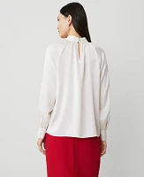 Ann Taylor Mock Neck Shirred Front Popover Top Winter White Women's