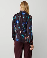 Ann Taylor Botanical Fitted Button Shirt Deep Purple Onyx Women's