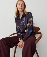 Ann Taylor Botanical Fitted Button Shirt Deep Purple Onyx Women's