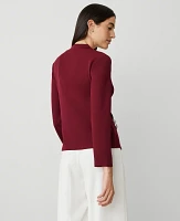 Ann Taylor Jewel Button Waist Mock Neck Top Rich Mulberry Women's