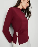 Ann Taylor Jewel Button Waist Mock Neck Top Rich Mulberry Women's
