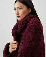 Ann Taylor Shawl Collar Faux Fur Teddy Coat Mauve Rose Women's