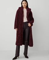 Ann Taylor Shawl Collar Faux Fur Teddy Coat Mauve Rose Women's