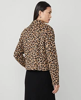 Ann Taylor Animal Print Moto Jacket Tan Women's