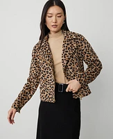 Ann Taylor Animal Print Moto Jacket Tan Women's