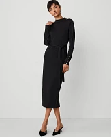 Ann Taylor Petite Mock Neck Belted Column Knit Midi Dress Women's