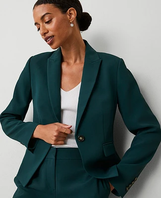 Ann Taylor The Shorter One Button Blazer Crepe Deep Slate Green Women's