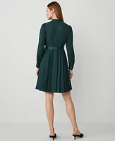 Ann Taylor Pleated Split Neck Flare Dress Deep Slate Green Women's