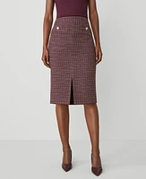 Ann Taylor Tweed Button Pencil Skirt Burgundy Combo Women's