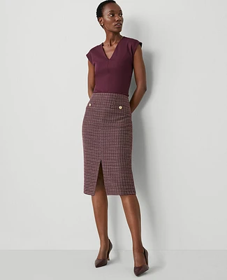 Ann Taylor Tweed Button Pencil Skirt Burgundy Combo Women's