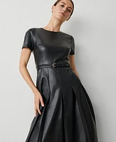 Ann Taylor Faux Leather Pleated Midi Dress Black Women's