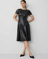 Ann Taylor Faux Leather Pleated Midi Dress Black Women's