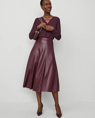 Ann Taylor Faux Leather Pleated Midi Skirt Mauve Rose Women's