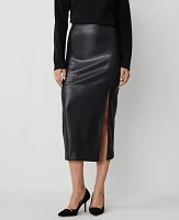 Ann Taylor Petite Faux Leather Slit Midi Pencil Skirt Black Women's