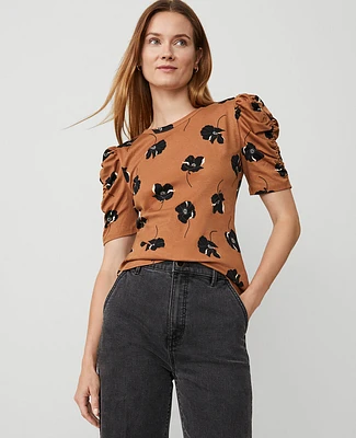 Ann Taylor Floral Shirred Elbow Sleeve Top Sahara Women's