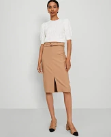 Ann Taylor Petite Twill Belted Midi Pencil Skirt Women's