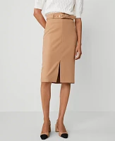 Ann Taylor Petite Twill Belted Midi Pencil Skirt Women's