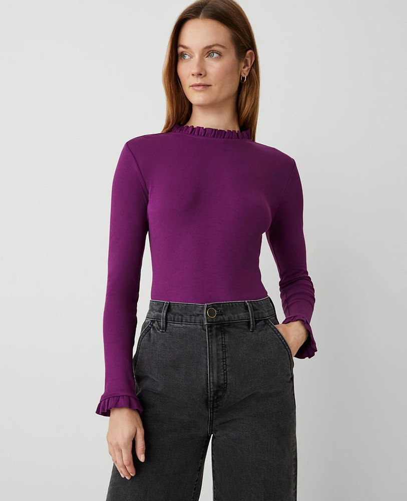 Ann Taylor Ruffle Trim Top Pulsar Purple Women's